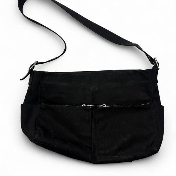 Large Black Buckled Detail Crossbody Computer Vintage Gap Bag Multiple Pockets - Picture 2 of 6